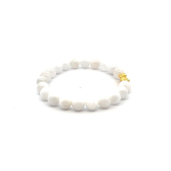 24K Gold Piyao Pixiu Dragon Bracelet Gemstone Birthstones Moonstone 8mm S 6.5" - Picture 3 of 5